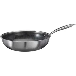 Mojawo Edelstahl Wok Bratpfanne 28 cm Keramik Antihaft alle Herdarten, Pfanne + Kochtopf, Silber