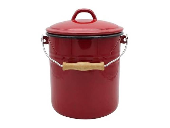 KRÜGER Karl Mülleimer 5 Liter aus Haushaltemaille in rot mit Deckel