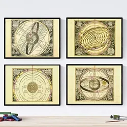 POSTER Set mit 4 alten astronomischen Karten A3 Schwarzer Rahmen