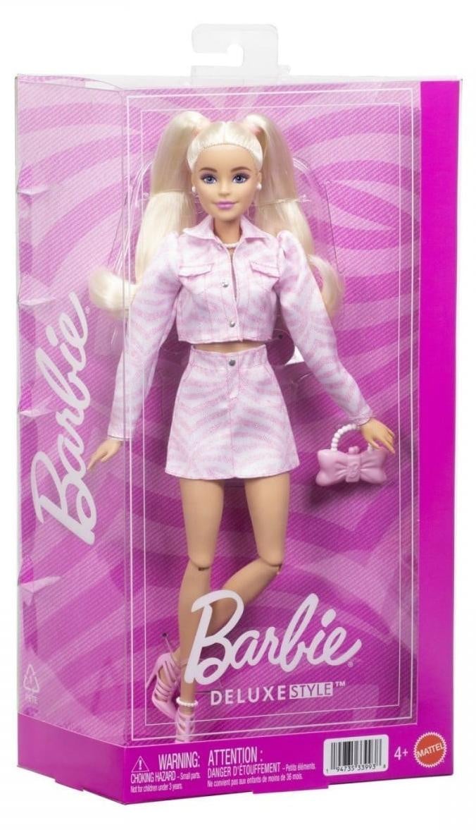 Mattel Barbie Deluxe Style pop met blond haar en roze denimjack