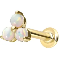 14 Karat Gold Labret mit Innengewinde BLUME + 3 SYNTHETISCHE OPALE
