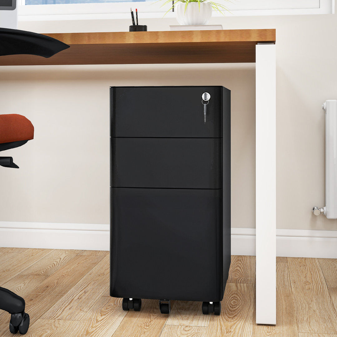 Blue Elephant 3 Drawer Filing Cabinet Black 61cm H X 30cm W X 45cm D