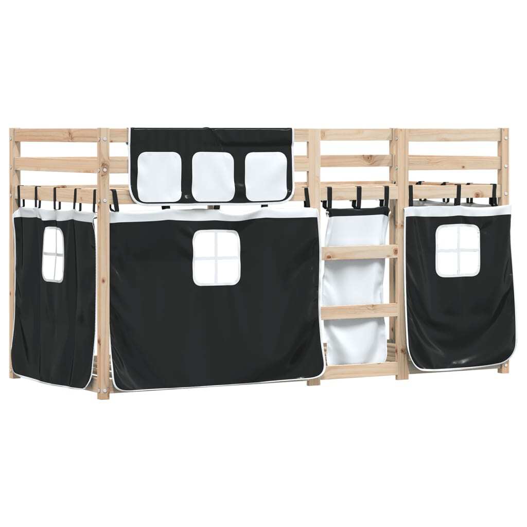 Maison Exclusive - Etagenbett mit Vorhängen Weiß Schwarz 90x200 cm Kiefernholz
