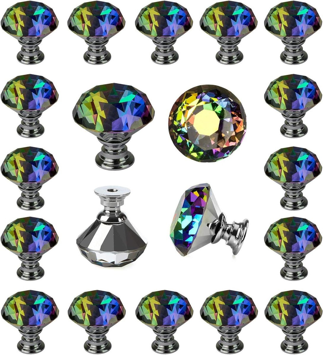 25 stuks Kristallen Kastknoppen met Diamant Design in Kleurrijk