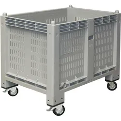 BRB Palettenbox, Wände durchbrochen/Boden geschlossen, mit 4 Lenkrollen, 2 Feststellbremsen, LxBxH 1200x800x1000 mm