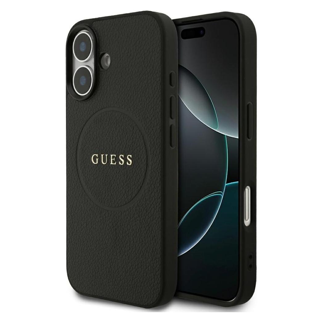 Guess - Grained Gold Ring MagSafe (GUHMP17SPGHSMMK) - iPhone 17 - Black (Apple iPhone 17) (GUHMP17SPGHSMMK)