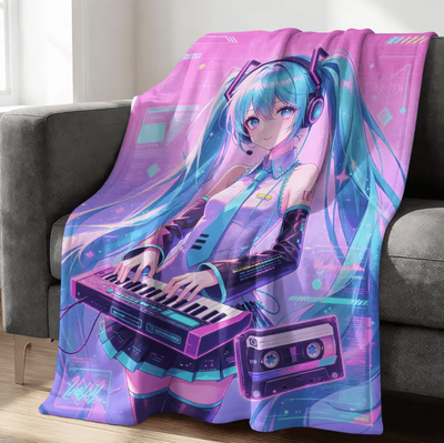 Inspire Curations Hatsune Miku Crayon Style Flannel Throw Blanket zy255 c 70x100cm 28x40in
