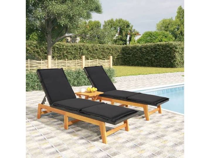 Chaises longues et coussins lot de 2-Bain de Soleil Résine tressée et acacia