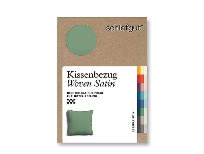 schlafgut Woven Satin Kissenbezug 40x40cm Green Mid, Hotelqualität seidig