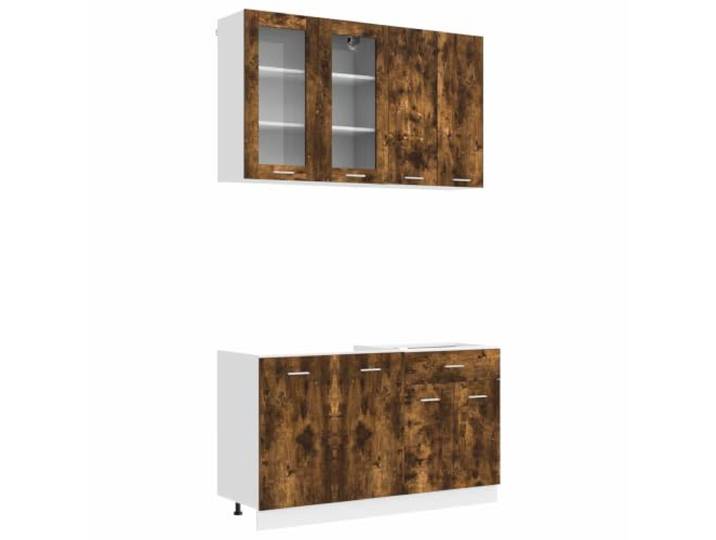 Favemtsl Küchenzeile Lyon 4-teilig, Küchenschrank Set, Geräucherte Eiche 4-teiliger Küchenblock aus Holzwerkstoff für Küche und Esszimmer mit verstellbaren Füßen und Kippschutz zur Wandmontage.