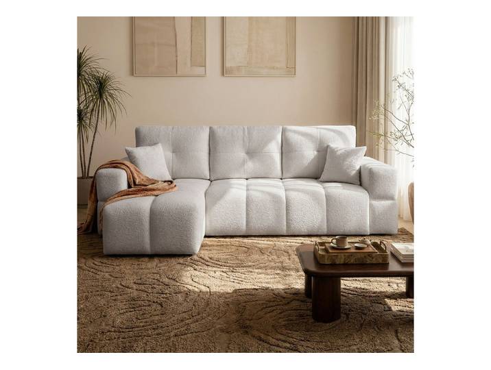 yourhouse24 Ecksofa BUENO im Glamour-Look 250 cm – Trend-Bouclé, mit Schlaffunktion, Seite universal