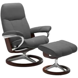 Stressless Sessel mit Hocker Consul Signature Leder Grau Batick Grey S (Small)