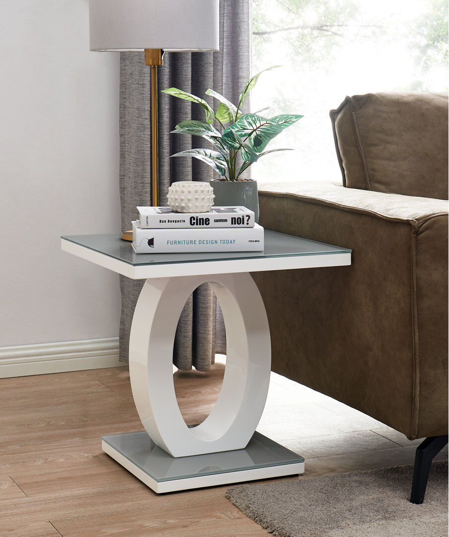Ivy Bronx Scottsmoor Modern Grey High Gloss Halo Side Sofa Table - Modern Design Grey 50cm H X 50cm W X 50cm D