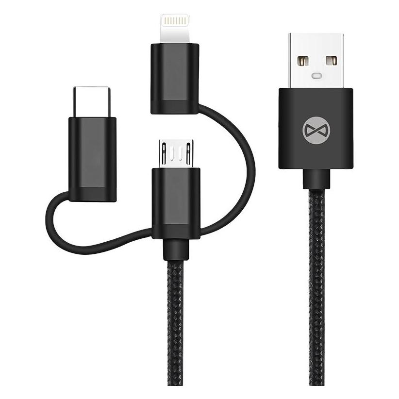 Forever 3in1 Kabel USB - Lightning + USB-C + microUSB 1,0 m 1,5A schwarz (1 m, 10 W) (DATAPIP5-MICBKK)