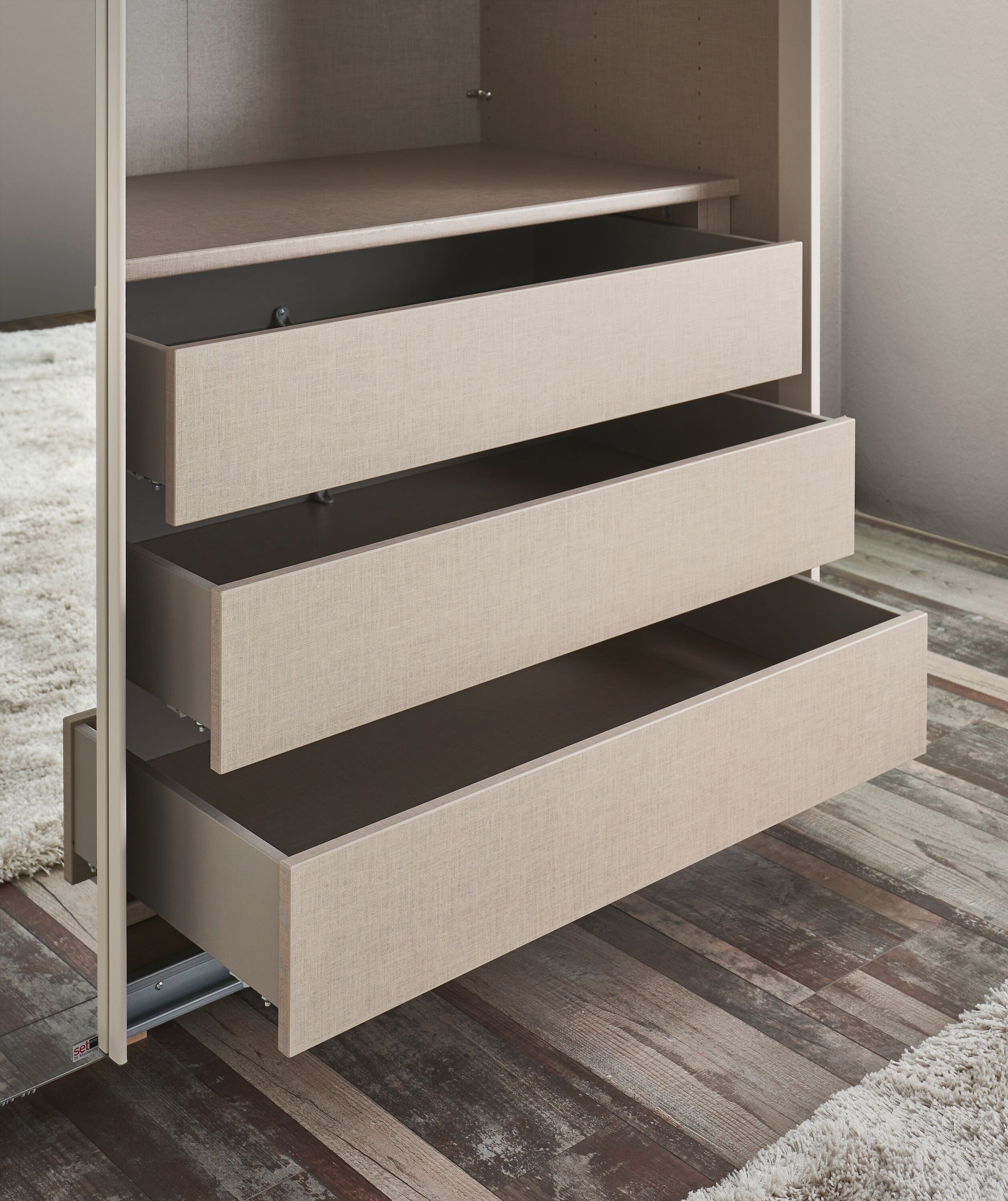 Schubladeneinsatz "Henderson", beige (leinenoptik), B:98cm H:64cm T:50cm, Holzwerkstoff, SET ONE BY MUSTERRING, Schubladeneinsätze, Schubladeneinsatz, mit 3 Schubkästen für Schränke Programm Henderson