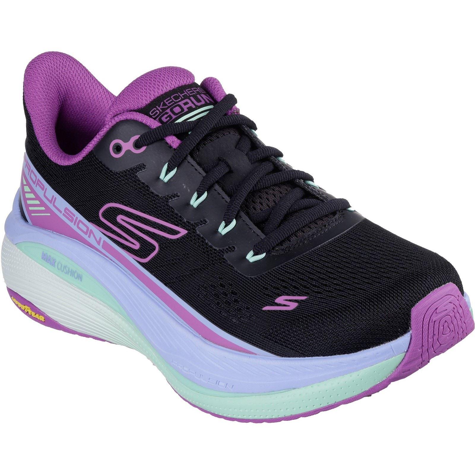 Skechers Performance Max Cushioning Propulsion Textiel Dames Zwarte/Paarse Sneakers