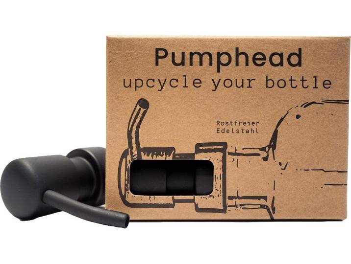 Seifenspender Pumphead Schwarz , schwarz, B:3,6cm T:3,6cm, Metall, Dosierspender, Seifenspender