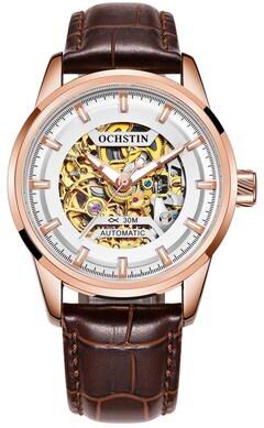 Everyday Crate Ochstin 2002C Automatic Mechanical Watch Mens Skeleton Watch Business Leather Waterproof Wristwatch coffee