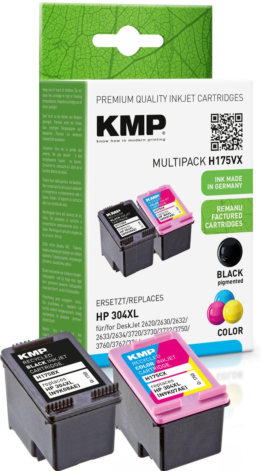 KMP Druckerpatronen H175VX schwarz pigmentiert, color kompatibel zu HP 304XL (N9K08AE/N9K07AE), 2er-Set 1759,4005