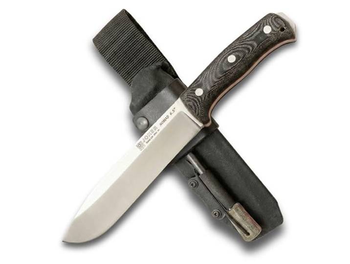Joker Survival-Messer Nomad 6.5 CM137-F, Griff aus schwarzem Micarta, 16,5 cm Klinge, Kydex-Scheide, inklusive Feuerstarter, Werkzeug für Angeln, Jagd, Camping und Wandern.
