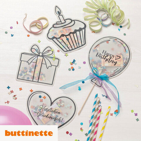 Bastelanleitung Schüttelkarten aus Transparentpapier "Geburtstag", inkl. Druckvorlagen
