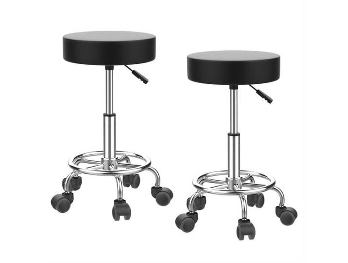 Tabouret à roulettes - DHHOZAMZ - 2X - Hauteur Réglable - Noir