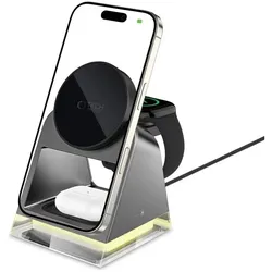 Tech-Protect QI15W-A43 3in1 Wireless Charger with MagSafe for Apple Devices - Black (15 W), Wireless Charger, Schwarz