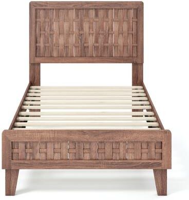 Costway Twin Size Bed Frame Mid Century with Woven Accent Headboard
