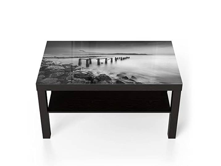 DEQORI Glastisch schwarz groß 90x50 cm Motiv Alte Anlegestelle am Meer ausgefallener Beistelltisch aus Glas Hochglanz Couchtisch fürs Wohnzimmer moderner Couch Tisch mit Design