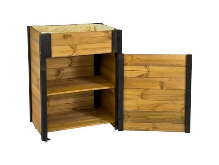 dobar® Select. Rollbares Hochbeet mit Staufach inkl. Schafswolle Gr. L - Erhöhtes Beet auf Rollen - 60 x 40 x 80 cm - Schwarz-Braun