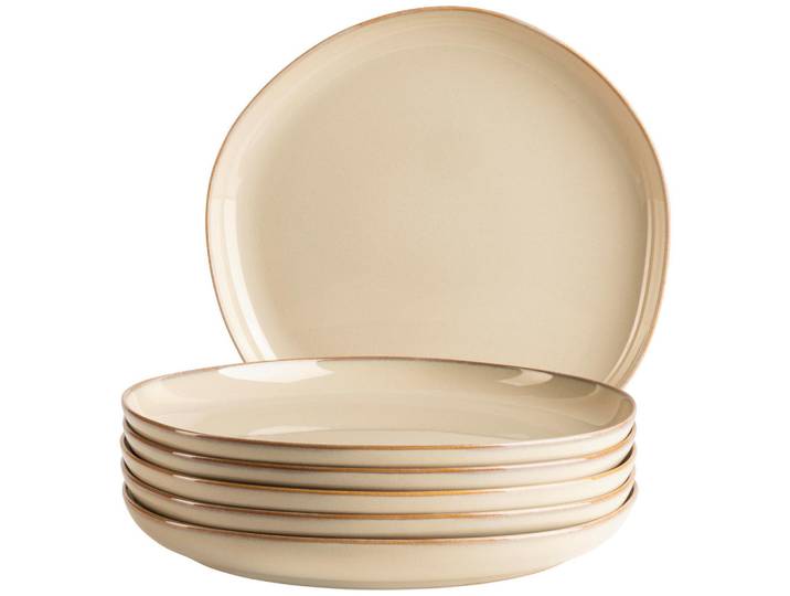 Mäser Tellerset Cordelia, Sandfarben, Keramik, 6-teilig, organisch, Geschirr, Teller, Teller-Sets