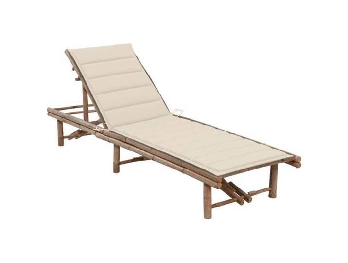 Crème Chaise longue de jardin avec coussin Bambou - Siège de balcon LV60066