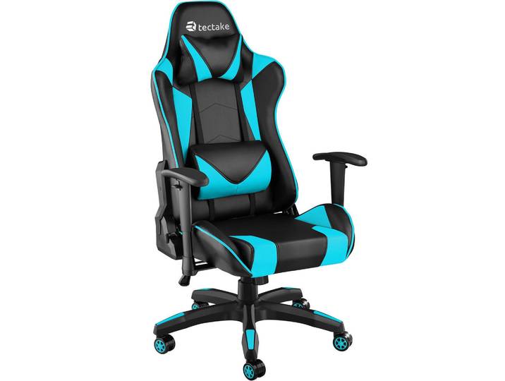 tectake Racing-Gamingstuhl Twink, Belastbarkeit 120 kg, schwarz/azur, Schwarz, Hellblau, 68x125x69 cm, Büromöbel, Bürostühle, Gaming-Sessel