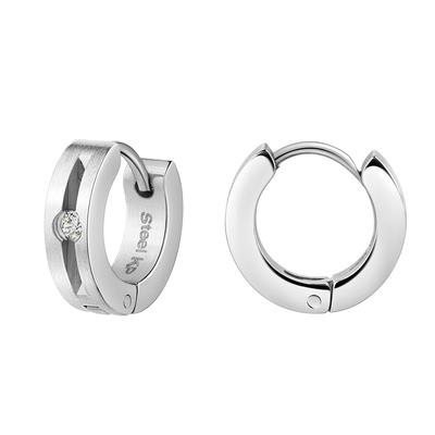 Paar Creolen FIRETTI "Schmuck Geschenk Edelstahl Ohrschmuck Ohrringe", edelstahlfarben, kristallweiß, Damen, 13mm, Edelstahl, mit Zirkonia (synth.)