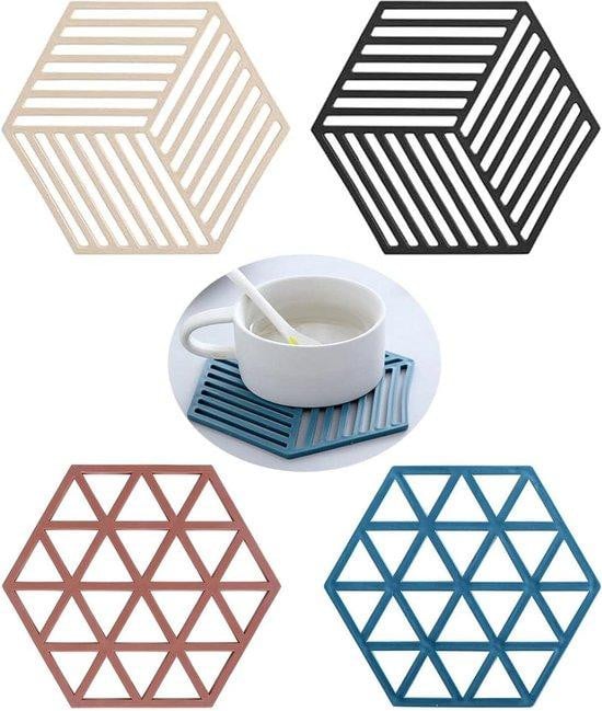 Famanu Siliconen antislipmatten, zwart, set van 4