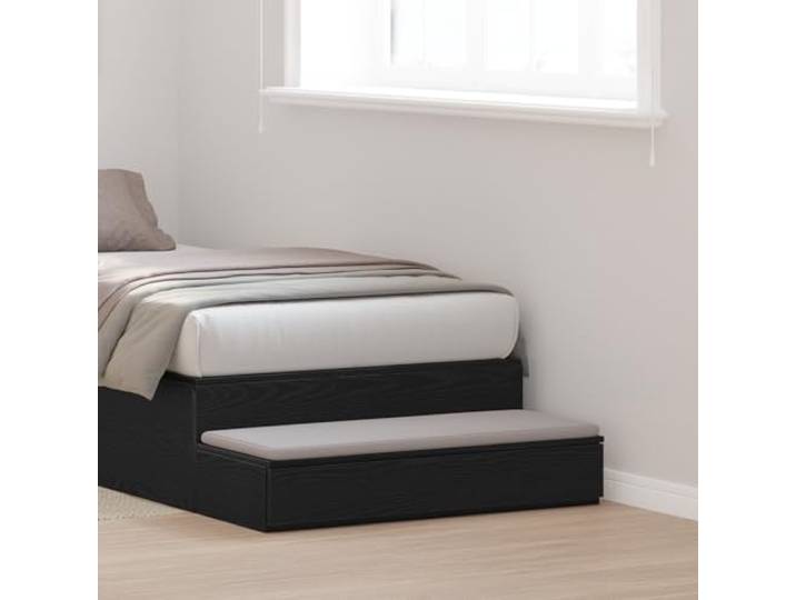 HEFZGDB Nachttisch aus Eichenholz mit 2 Schubladen 75x36,5x16,5 cm Schwarz Holzwerkstoff minimalistisch geräumig sanft schließend