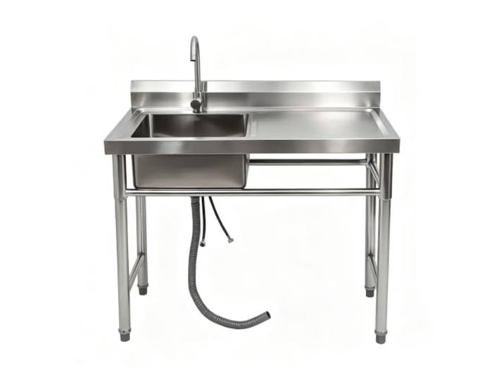 Spülbecken Edelstahl mit Arbeitsfläche, freistehend, 100x60x93cm, 200kg Küchenspüle mit verstärktem H-Fuß, Sink großes Becken, Einstellwinkel 360°, ideal für Gewerbe und Haushalt