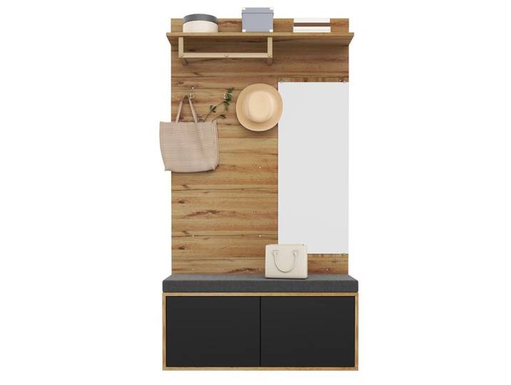 Garde-robe compacte - TRUXEN8 - Miroir intégré - Noir et bois - 2 portes