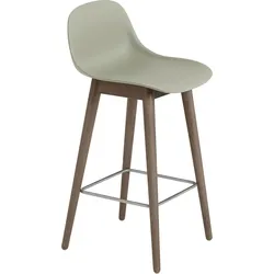 Fiber Hocker 65 cm graugrün mit Rückenlehne auf dunklen Holzbeinen