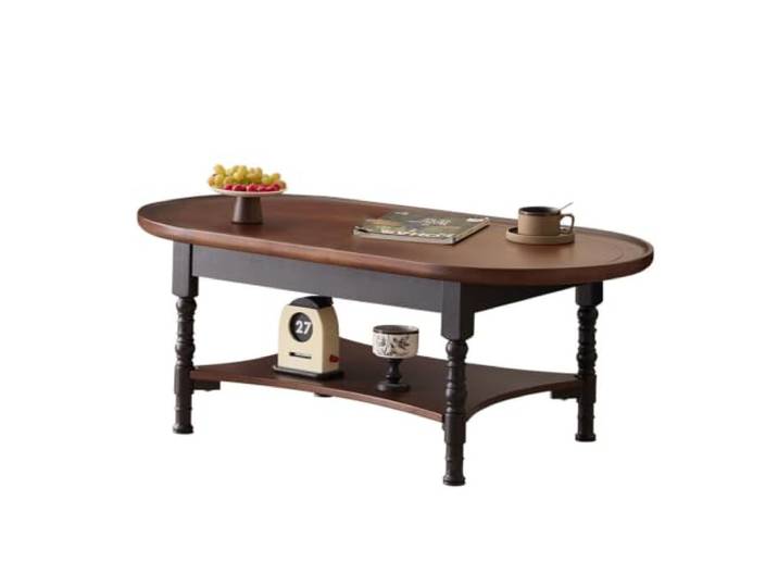 HLDJYLZS Ovaler Couchtisch aus Massivholz, Französischer Vintage-Stil Massivholz-Konstruktion, ovale Form, französischer Landhausstil, Mid-Century-Design, niedriger Couchtisch, kleine Räume