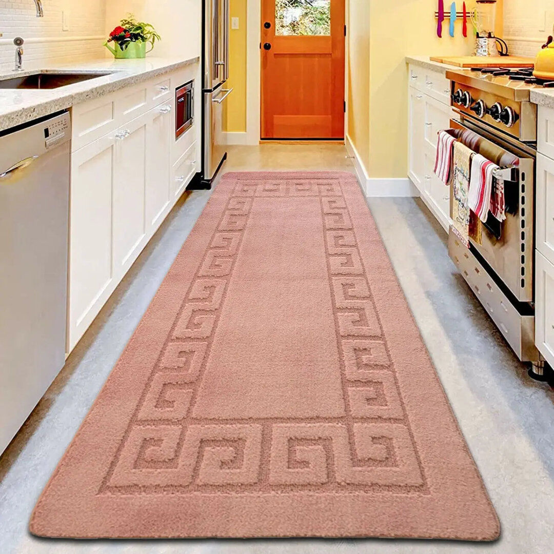 Quality & Style Rectangle Geometric Area Rug Pink Runner 60 x 220 cm