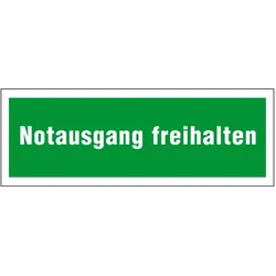 Rettungsschild mit Text Notausgang freihalten