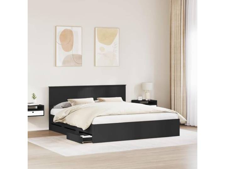 SKTQYQO Bettgestell, schwarz, 180 x 200 cm, aus technischem Holz Mit 6 versteckten Schubladen, festen Leisten, quadratischen Beinen, Unterstützung 200 kg