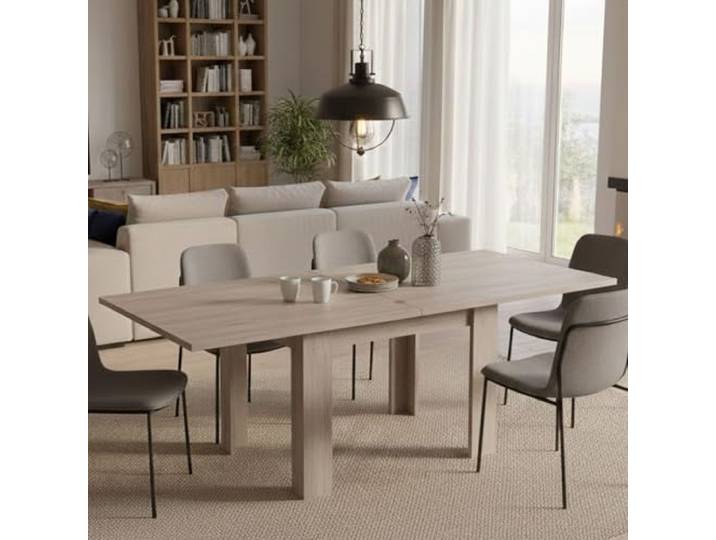 Dmora - Ausziehbarer Esstisch Otto, Hilfsküchenkonsole, ausziehbarer Tisch, 100% Made in Italy, cm 90x90h75, Perl-Ulme