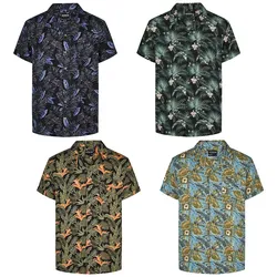 riverso Hawaii Hemd Männer Kurzarm RIVMick Regular Fit - Tropical Black - S