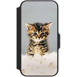 Nivocase Klapphülle für Apple iPhone 13 Mini Handyhülle aus Kunst Leder NIVOflip schwarz Feder Haustier (Apple iPhone 13 mini), Smartphone Hülle, Schwarz