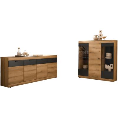 Wohnwand HOME AFFAIRE "Soleto, zeitlose Anbauwand, Komplettset im modernen Stil", braun (eiche evoke), Kastenmöbel-Sets, Wohnwand, enthält Sideboard und Highboard