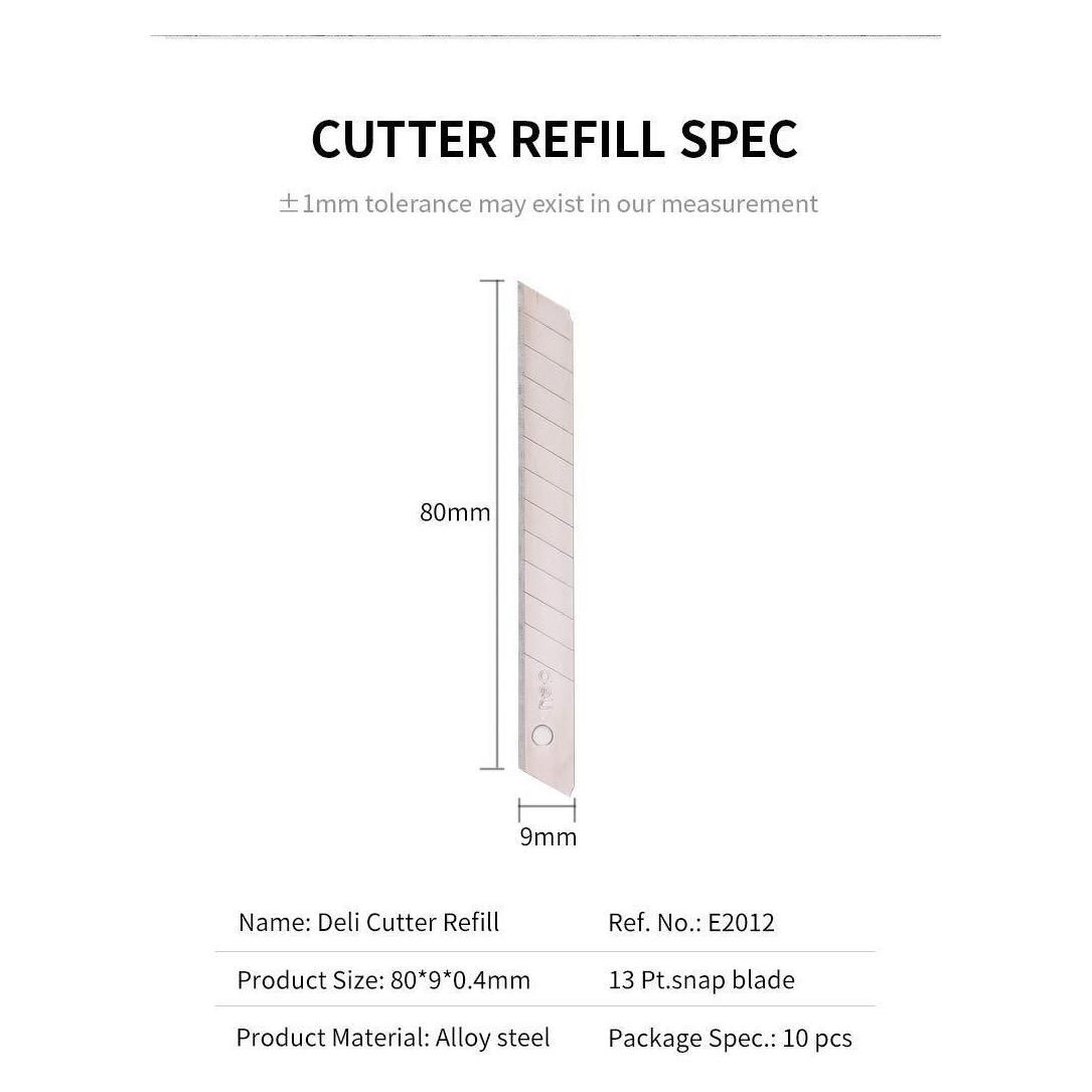 Deli Ersatzmesser für Cuttermesser 9mm 10 Stück (Ersatzklinge) (D789909)
