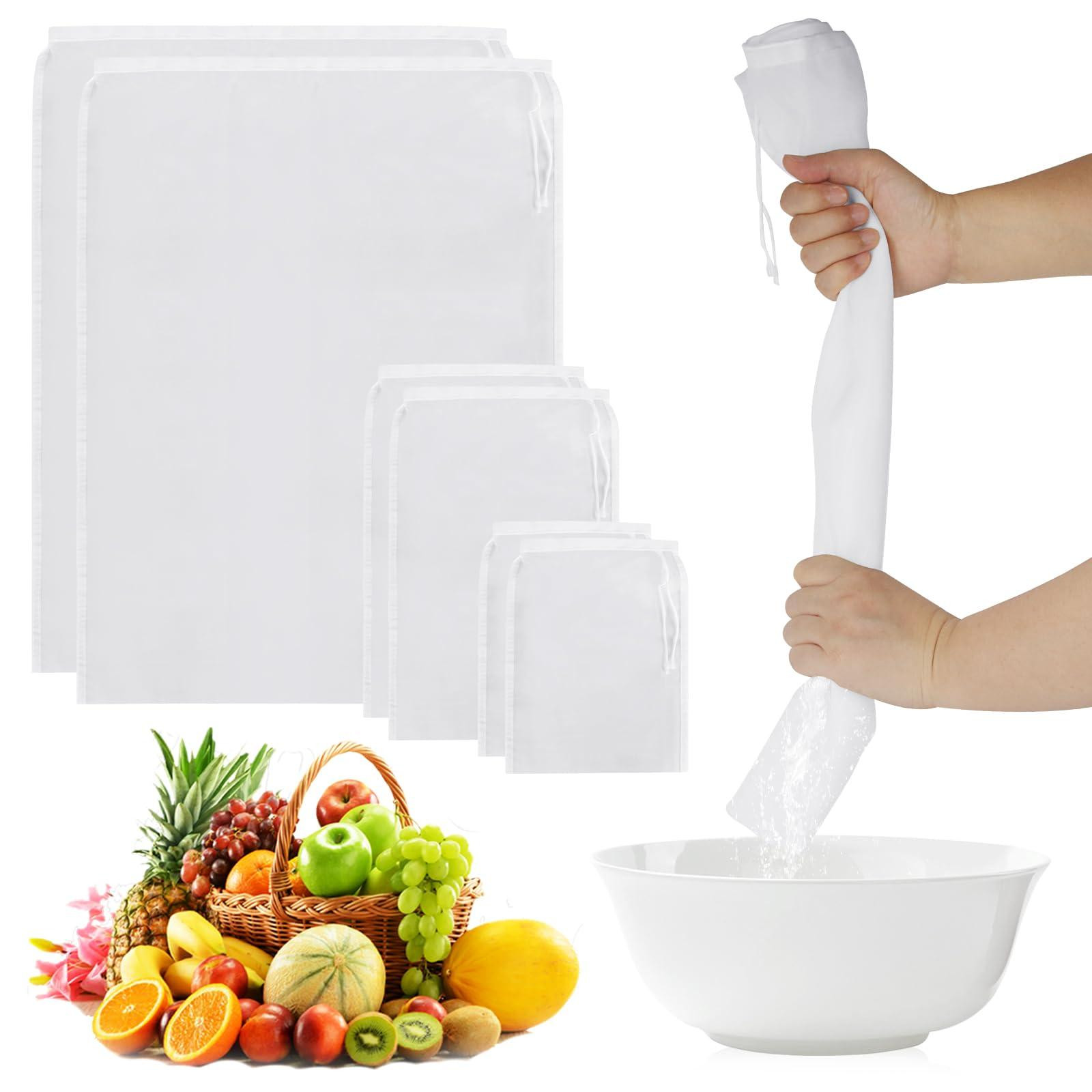 Dripio Set van 6 herbruikbare nylon filterzakken in 3 verschillende maten, wit