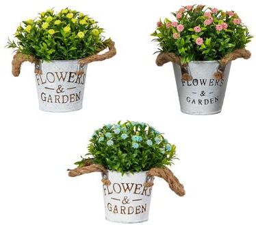 Nearly Natural 6-in Button Pom Plant in Rustic Flowers & Garden Planter - Set of 3